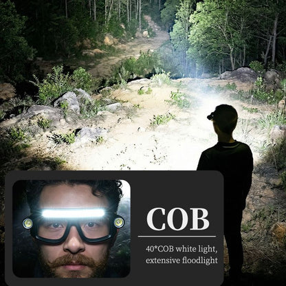 LED Glasses Light Rechargeable USB-C - Blue Hands-Free COB and Dual XTE Headlamp, Lightweight IPX4 Wearable Work Light for Camping, Hiking, Repairs and Night Fishing