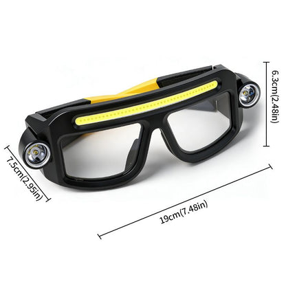 LED Glasses Light Rechargeable USB-C - Blue Hands-Free COB and Dual XTE Headlamp, Lightweight IPX4 Wearable Work Light for Camping, Hiking, Repairs and Night Fishing