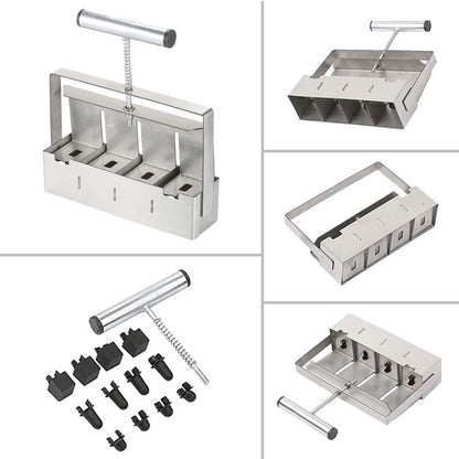 4 Cell Soil Blocker - Heavy Duty Steel Seedling Block Maker with 3 Seed Pin Sets, Reusable Hand Press for Seed Starting, Propagation and Home Gardening