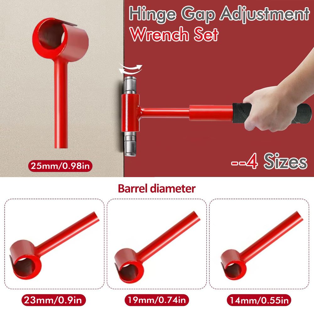 4 in 1 Door Hinge Adjustment Wrench Set - Heavy Duty Hinge Bender Tool with 14, 19, 23 and 25 mm Heads, Comfort Grip and Storage Pouch for Door Alignment