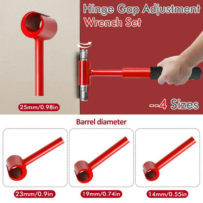 4 in 1 Door Hinge Adjustment Wrench Set - Heavy Duty Hinge Bender Tool with 14, 19, 23 and 25 mm Heads, Comfort Grip and Storage Pouch for Door Alignment