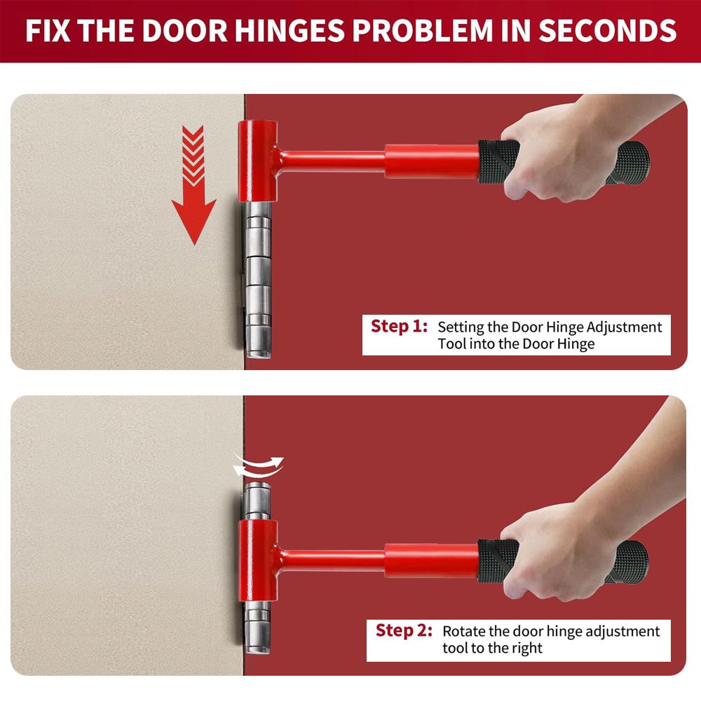 4 in 1 Door Hinge Adjustment Wrench Set - Heavy Duty Hinge Bender Tool with 14, 19, 23 and 25 mm Heads, Comfort Grip and Storage Pouch for Door Alignment
