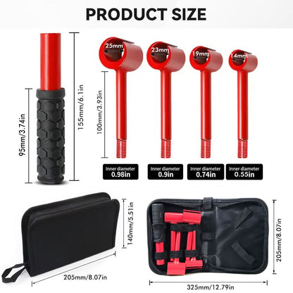 4 in 1 Door Hinge Adjustment Wrench Set - Heavy Duty Hinge Bender Tool with 14, 19, 23 and 25 mm Heads, Comfort Grip and Storage Pouch for Door Alignment