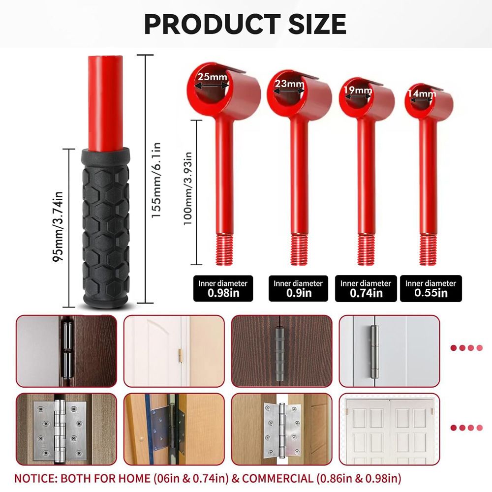 4 in 1 Door Hinge Adjustment Wrench Set - Heavy Duty Hinge Bender Tool with 14, 19, 23 and 25 mm Heads, Comfort Grip and Storage Pouch for Door Alignment
