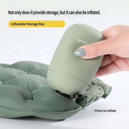 Inflatable Seat Cushion for Camping - Olive Green Portable Foldable Outdoor Sitting Pad with Integrated Inflation Storage Box, Moisture Resistant Travel Seat Mat
