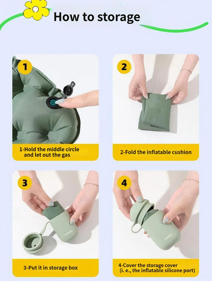 Inflatable Seat Cushion for Camping - Olive Green Portable Foldable Outdoor Sitting Pad with Integrated Inflation Storage Box, Moisture Resistant Travel Seat Mat