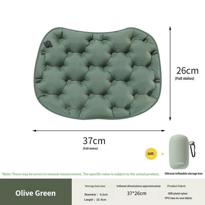 Inflatable Seat Cushion for Camping - Olive Green Portable Foldable Outdoor Sitting Pad with Integrated Inflation Storage Box, Moisture Resistant Travel Seat Mat