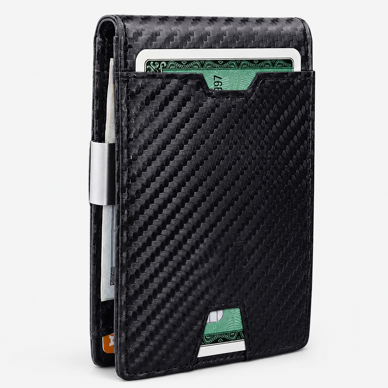 Men's Slim RFID Blocking Bifold Wallet - Synthetic Leather, Carbon Fibre Style, Money Clip, Minimalist Card and Cash Holder for Everyday Carry