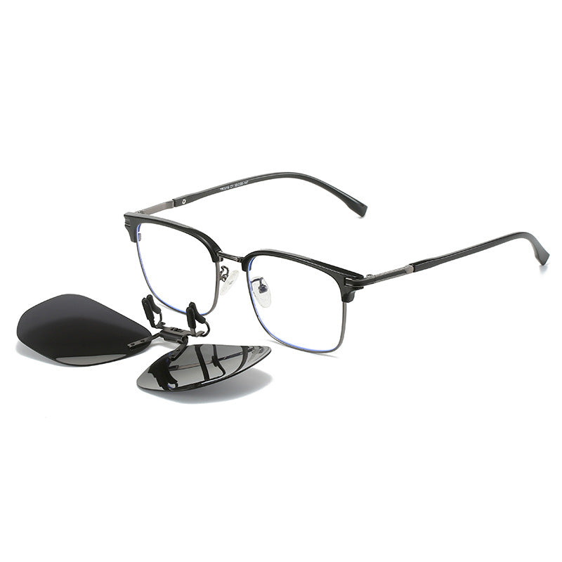 Quicksilver 2-Piece Flip-Up Sunglasses Clip-On Set for Glasses - UV-Protective Square Polarized Lenses for Driving
