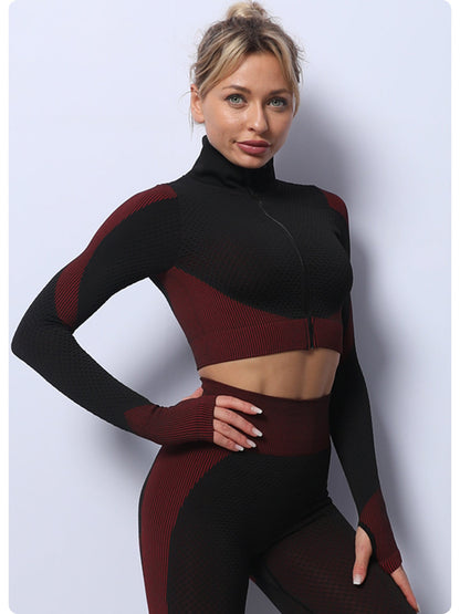 Elegant purple High Waist Yoga Set for Women - Sports Bra, Long Sleeve Shirt & Leggings 3-Piece Workout Set Size XXXXL
