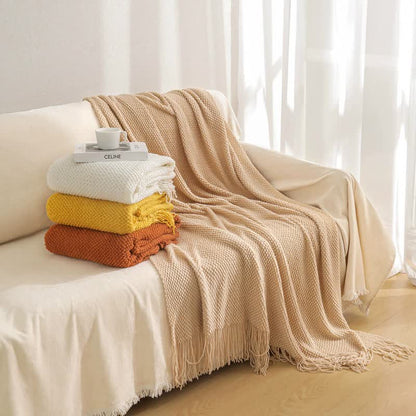 Orange Premium Woven Knitted Throw Blanket with Tassels | Soft, Cozy Sofa & Bed Blanket, Perfect for Office or Afternoon Naps 127x172cm