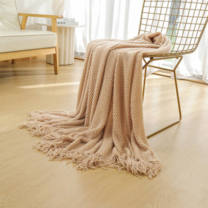 Orange Premium Woven Knitted Throw Blanket with Tassels | Soft, Cozy Sofa & Bed Blanket, Perfect for Office or Afternoon Naps 127x172cm