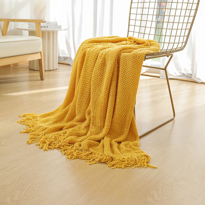 Orange Premium Woven Knitted Throw Blanket with Tassels | Soft, Cozy Sofa & Bed Blanket, Perfect for Office or Afternoon Naps 127x172cm