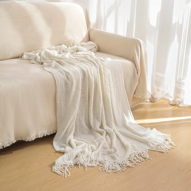 Orange Premium Woven Knitted Throw Blanket with Tassels | Soft, Cozy Sofa & Bed Blanket, Perfect for Office or Afternoon Naps 127x172cm