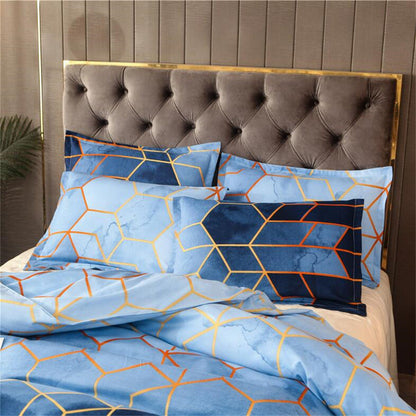 Geometric Print Duvet Cover - 3 Piece Blue Ombre Bedding Set Quilt cover 230x230cm-Pillow cover 51x76cm