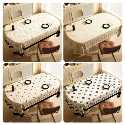 Style B Black and Beige Premium PVC Tablecloth - Oil & Water Resistant Table Cover for Dining Tables (120 x 180 cm)