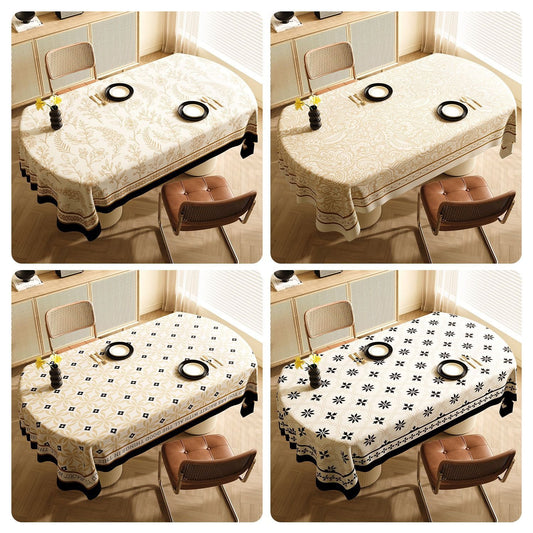 Style B Black and Beige Premium PVC Tablecloth - Oil & Water Resistant Table Cover for Dining Tables (120 x 180 cm)