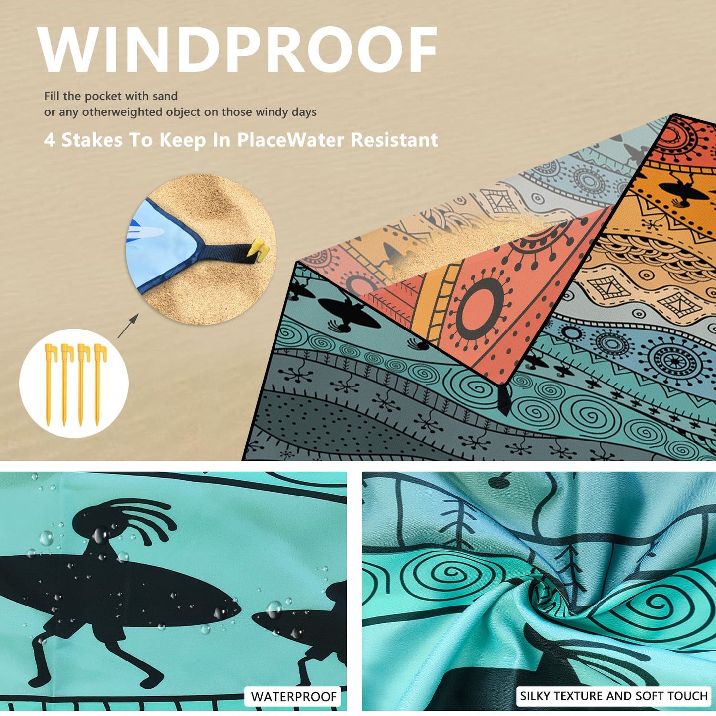 Style STD-001-12 Colorful Quick Dry Beach Mat Sand Proof Waterproof Outdoor Picnic Blanket - Compact & Lightweight