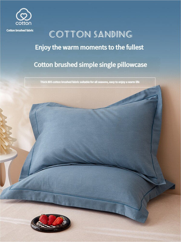 Blue Pure Cotton Flannel Pillowcase Set - Soft, Thickened, Solid Color (Pair, 48x74cm)