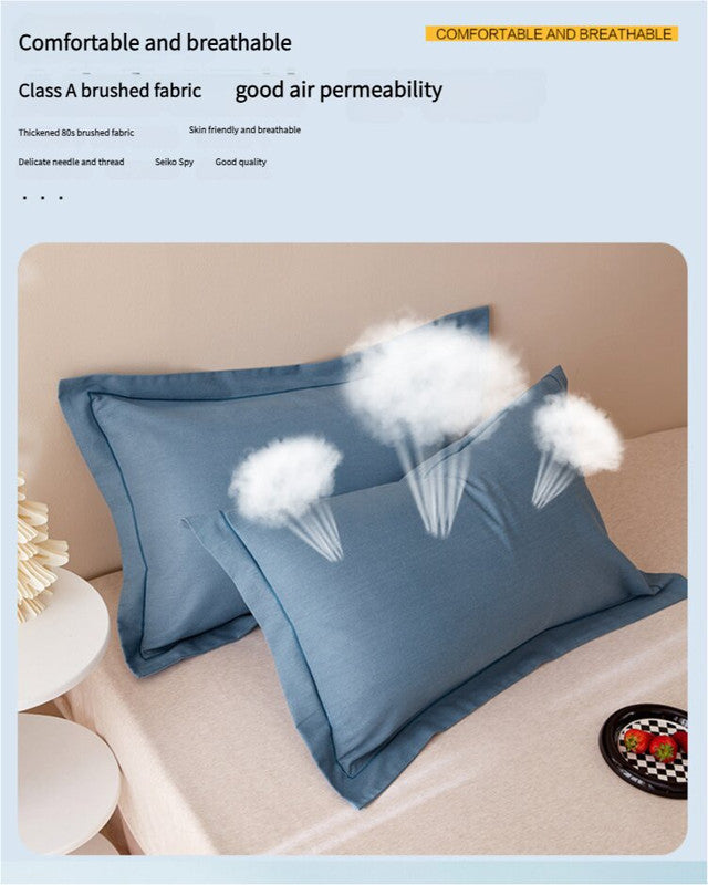 Blue Pure Cotton Flannel Pillowcase Set - Soft, Thickened, Solid Color (Pair, 48x74cm)