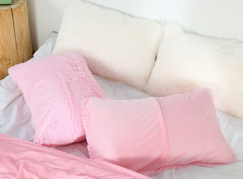 Claret Faux Fur Pillowcase Set - Crystal Velvet Plush Throw Pillow Covers, Bedding Accent (50x70cm, Pair)