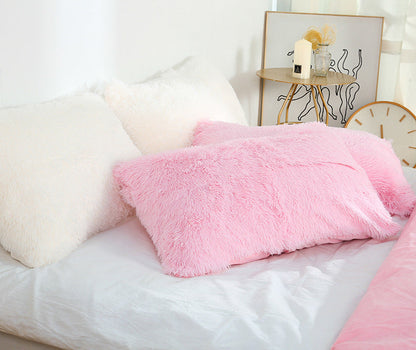 Claret Faux Fur Pillowcase Set - Crystal Velvet Plush Throw Pillow Covers, Bedding Accent (50x70cm, Pair)