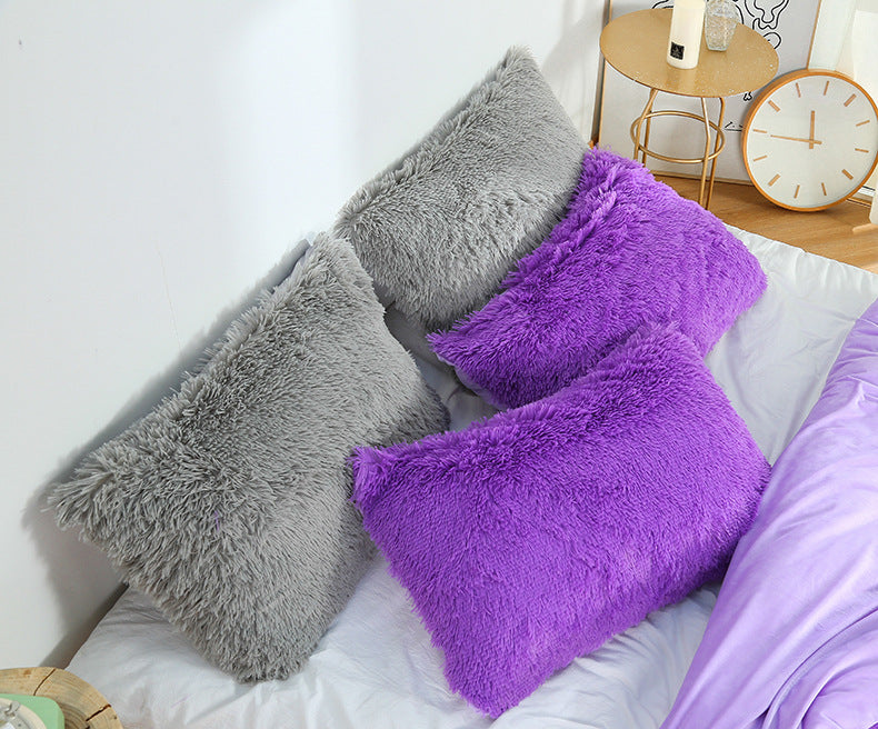Claret Faux Fur Pillowcase Set - Crystal Velvet Plush Throw Pillow Covers, Bedding Accent (50x70cm, Pair)