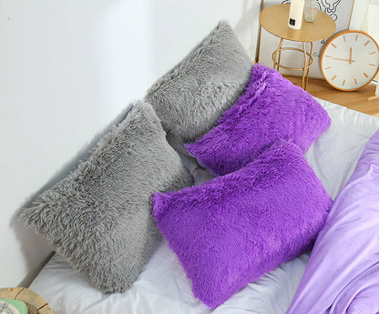 Claret Faux Fur Pillowcase Set - Crystal Velvet Plush Throw Pillow Covers, Bedding Accent (50x70cm, Pair)