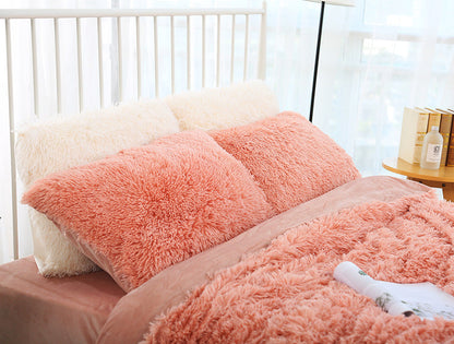Claret Faux Fur Pillowcase Set - Crystal Velvet Plush Throw Pillow Covers, Bedding Accent (50x70cm, Pair)