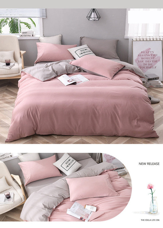 Light Brown And White Stitching Ultra-Soft Solid Color 4-Piece Bedding Set - Queen Size(Suitable for 2m bed)