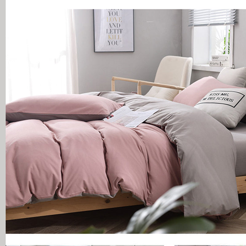 Light Brown And White Stitching Ultra-Soft Solid Color 4-Piece Bedding Set - Queen Size(Suitable for 2m bed)