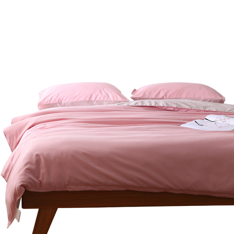 Light Brown And White Stitching Ultra-Soft Solid Color 4-Piece Bedding Set - Queen Size(Suitable for 2m bed)