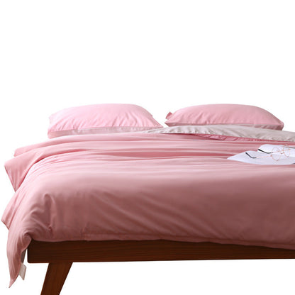 Light Brown And White Stitching Ultra-Soft Solid Color 4-Piece Bedding Set - Queen Size(Suitable for 2m bed)