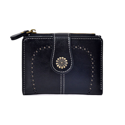 Black Vintage PU Leather Women's Short Wallet - Elegant Zipper Coin Pocket Multi-Function Card Holder