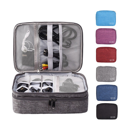 Grey Durable Three-Layer Earphone & Digital Organizer - Waterproof Cosmetic & Cable Storage Pouch(Photography props not included, only the bag)
