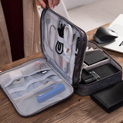 Grey Durable Three-Layer Earphone & Digital Organizer - Waterproof Cosmetic & Cable Storage Pouch(Photography props not included, only the bag)
