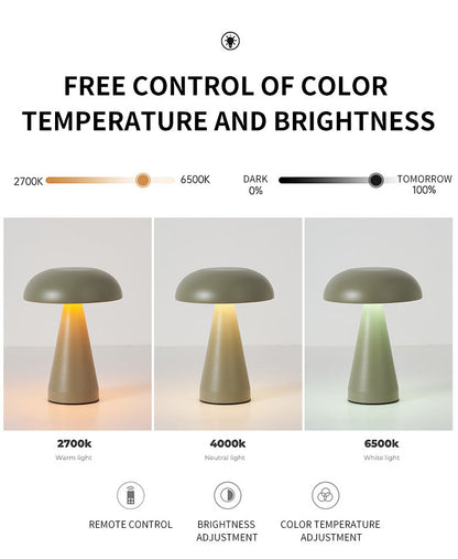 Bronze Metal Mushroom Table Lamp - Rechargeable Touch Control Ambient Light with Remote