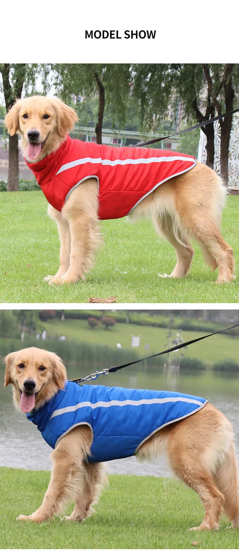 Size 3XL Blue Reflective Winter Dog Jacket - Warm & Waterproof Outdoor Coat for Large Breeds