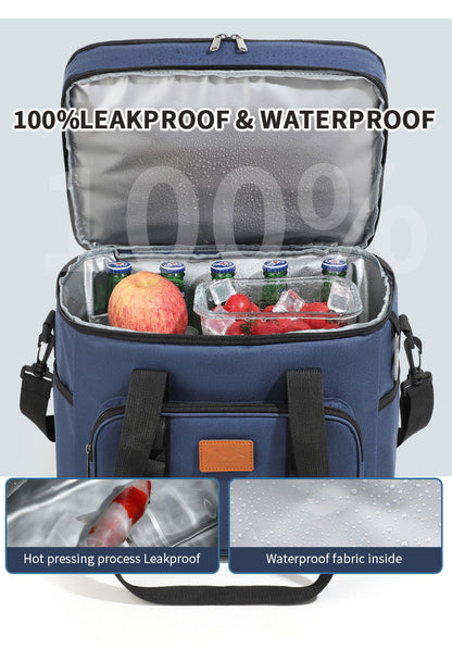 Navy Blue 23L Extra Large Insulated Cooler Bag with Double Layers - Perfect for Camping, Picnics, and Outdoor Adventures