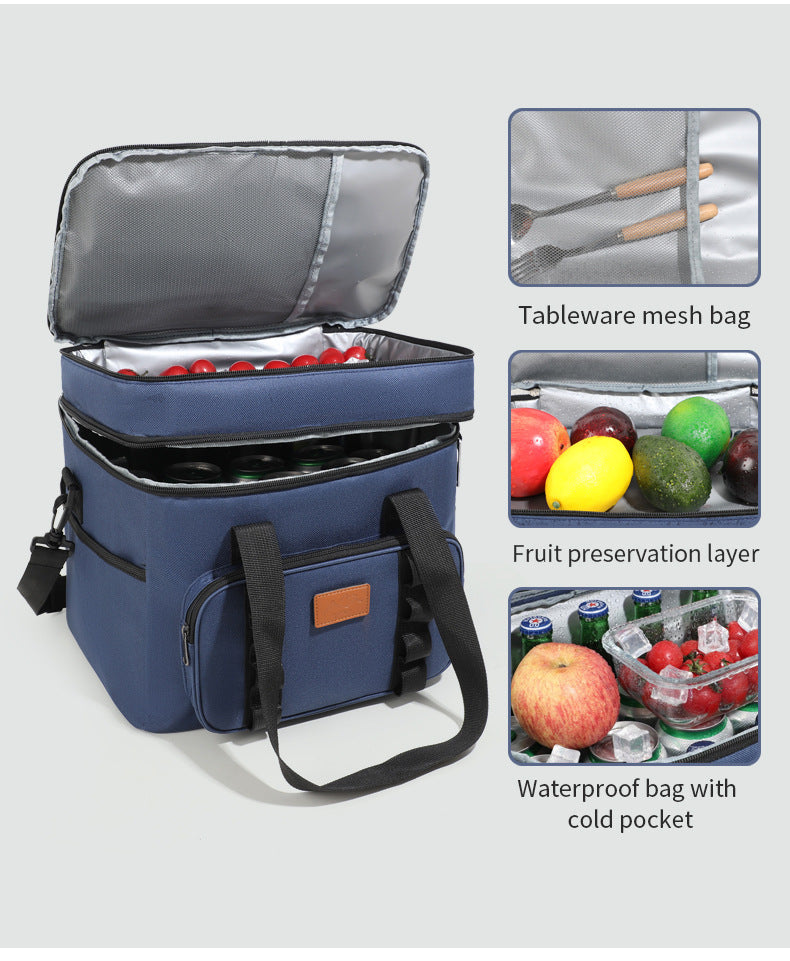 Navy Blue 23L Extra Large Insulated Cooler Bag with Double Layers - Perfect for Camping, Picnics, and Outdoor Adventures