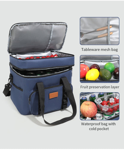 Navy Blue 23L Extra Large Insulated Cooler Bag with Double Layers - Perfect for Camping, Picnics, and Outdoor Adventures