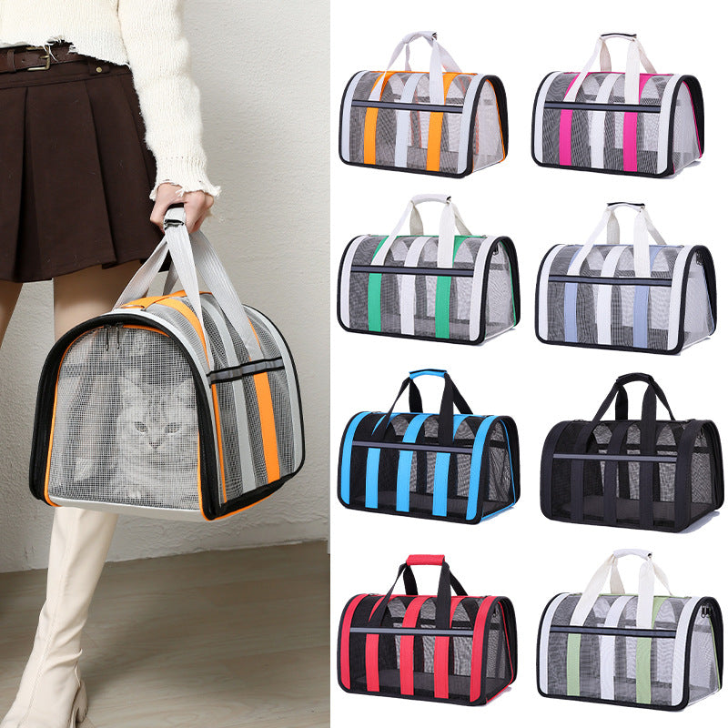 Size S Light Green And White Foldable Pet Carrier Bag - Lightweight, Breathable, and Spacious for All Seasons