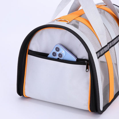 Size M Light Green And White Foldable Pet Carrier Bag - Lightweight, Breathable, and Spacious for All Seasons
