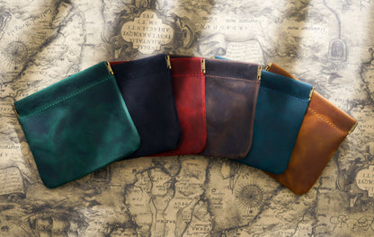 Dark Green Genuine Leather Coin Purse - Vintage Style Snap Closure Mini Pouch