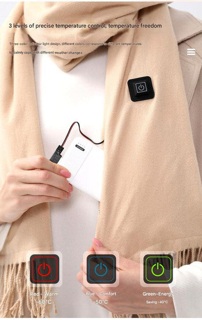 Light Pink Plaid Heated Scarf - Electric Warming Scarf, Winter Outdoor Essential (Without power bank)