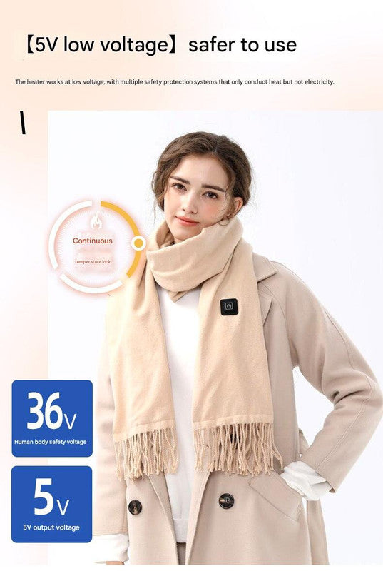 Light Pink Plaid Heated Scarf - Electric Warming Scarf, Winter Outdoor Essential (Without power bank)