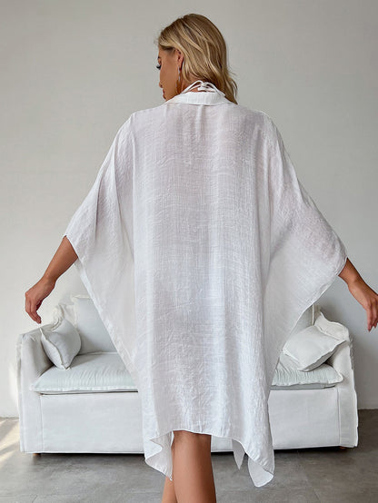 White Summer Beach Cover-Up- Bamboo Cotton Sun Protection Cardigan