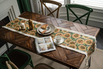 2 PCS Sunflower Table Runner with Fringe - Jacquard Woven Cotton Blend (30x120cm)