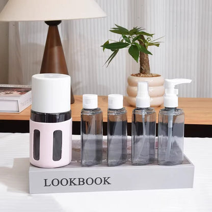 Round Pink 2-Piece 4-in-1 Travel Dispenser Set-Leakproof Refillable Bottles for Toiletries