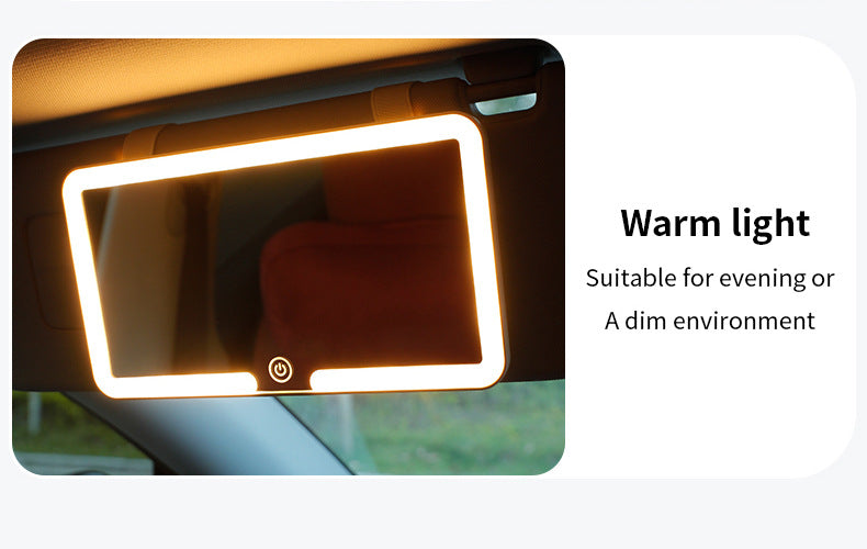White Single button Car Sun Visor Makeup Mirror with LED Light - Tri-Color, Touch Control